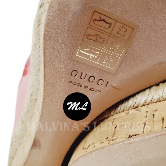 GUCCI SHOES HOLLIE PATENT LEATHER PLATFORM WEDGE ESPADRILLE SANDAL PINK 38.5 8.5 - Picture 11 of 12